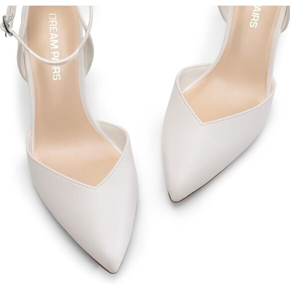 Dream Pairs Women White-pu Closed Pointed Toe Kitten Heels Ankle Strap Pumps - Picture 3 of 7
